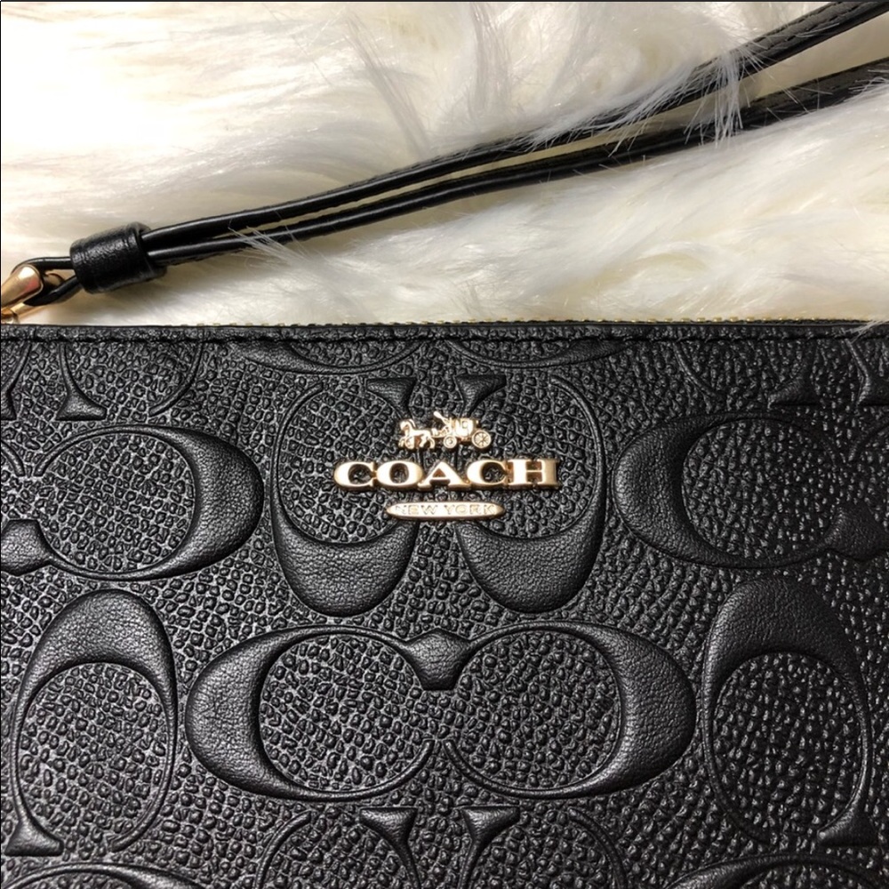 NWT Black Embossed Coach Wristlet - Picture 2 of 6